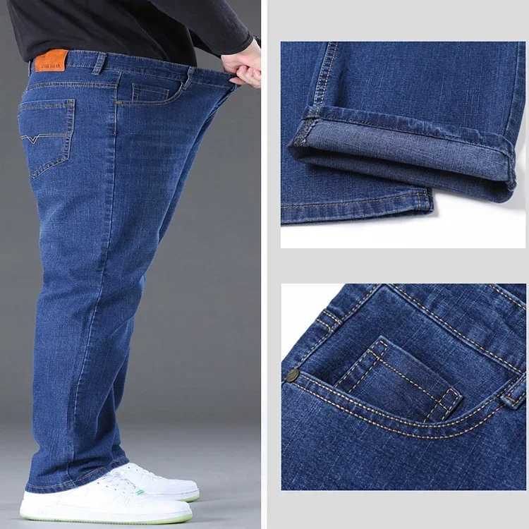 Jeans masculin jeans pour hommes jeans grande taille 50 pantalon de grande taille en denim haut élastique adapté à 45 à 150 kg pour hommes à la jambe large jeans Pantalon Mensl2404