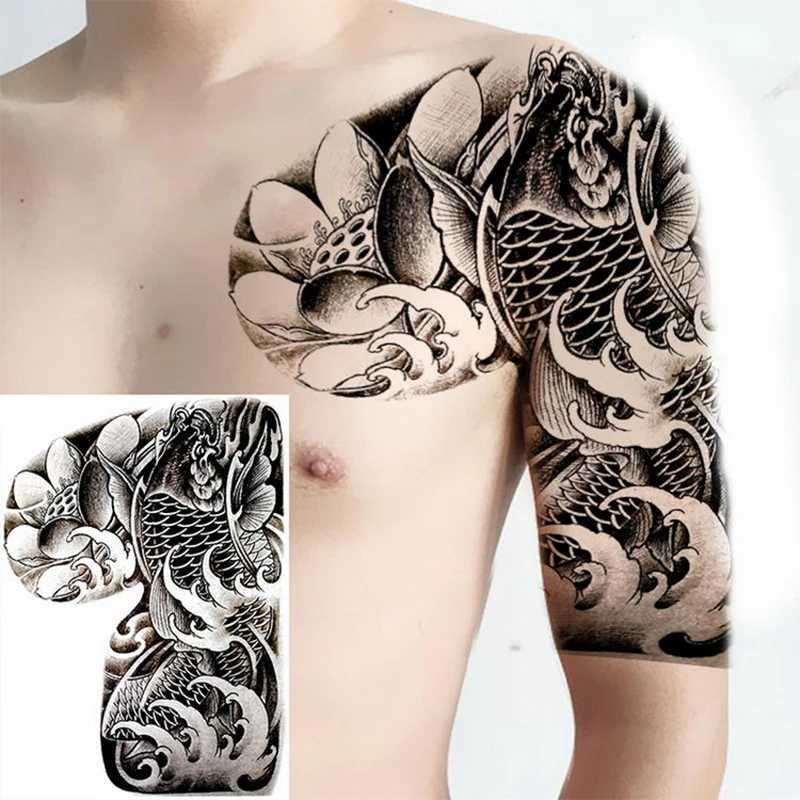 Tatuaż Przeniesienie pół ramienia Wodoodporna TETATOO TATTOO ZAPITACJA COUD Dragon Buddha Lotos Body Art Fake Women Sleeve Men Personality Tatoo 240427