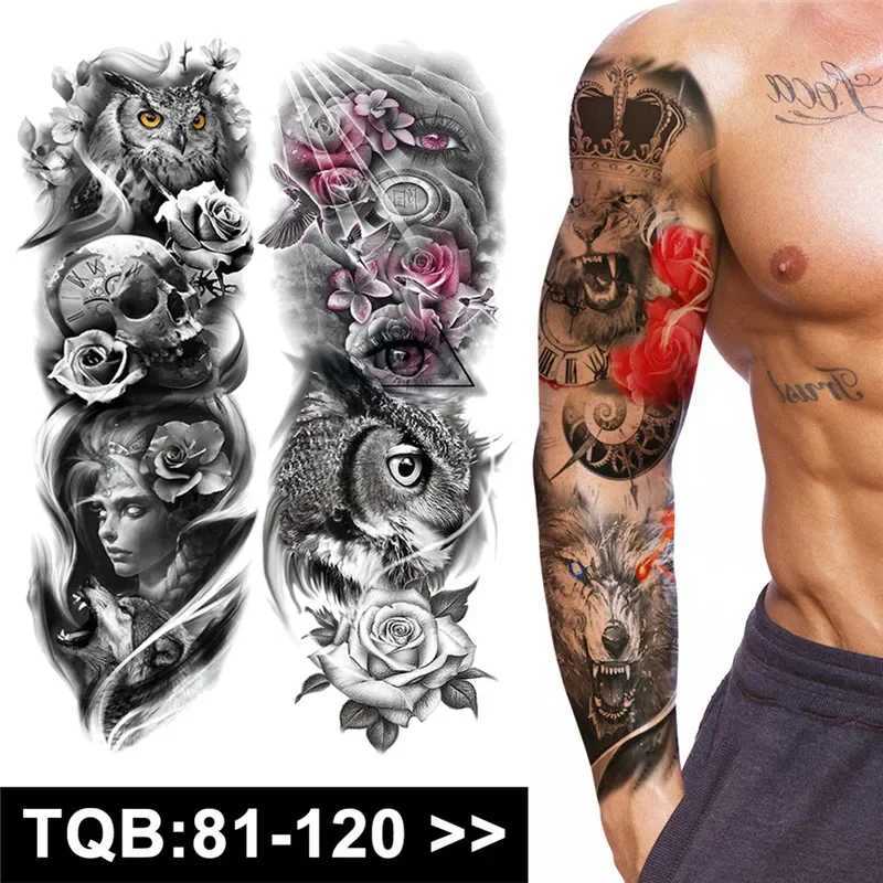 Tattoo Transfer Full Arm Large Skull Old School Tatoo Stickers Waterproof Temporary Tattoo Sticker Large Arm Sleeve Tattoo Flash Fake Tattoos 240426