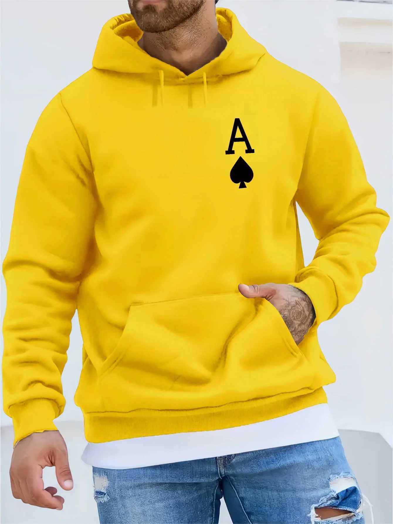 Sweatshirts Herren Hoodies Sweatshirts Cool Poker schaufeln ein grafisches Freizeit -Sporthemd mit Känguru -Taschen Langarmer Herren Hoodie für Herbst und Winter 240425