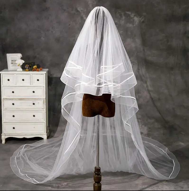 Wedding Hair Jewelry 2T Satin Edge Wedding Veil Cover Face Bridal Veils With Comb Cheap Strong Edge Bride Veil Wholesale Price