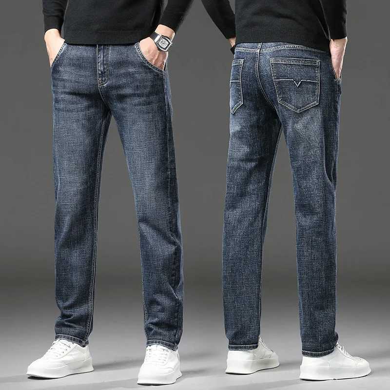 Men's Jeans 2024 Fashion Mens Elastic Jeans Business Mens Straight Legs Classic Jeans Casual Denim Pants Ultra Thin Suitable for Simple Mens TrousersL2404