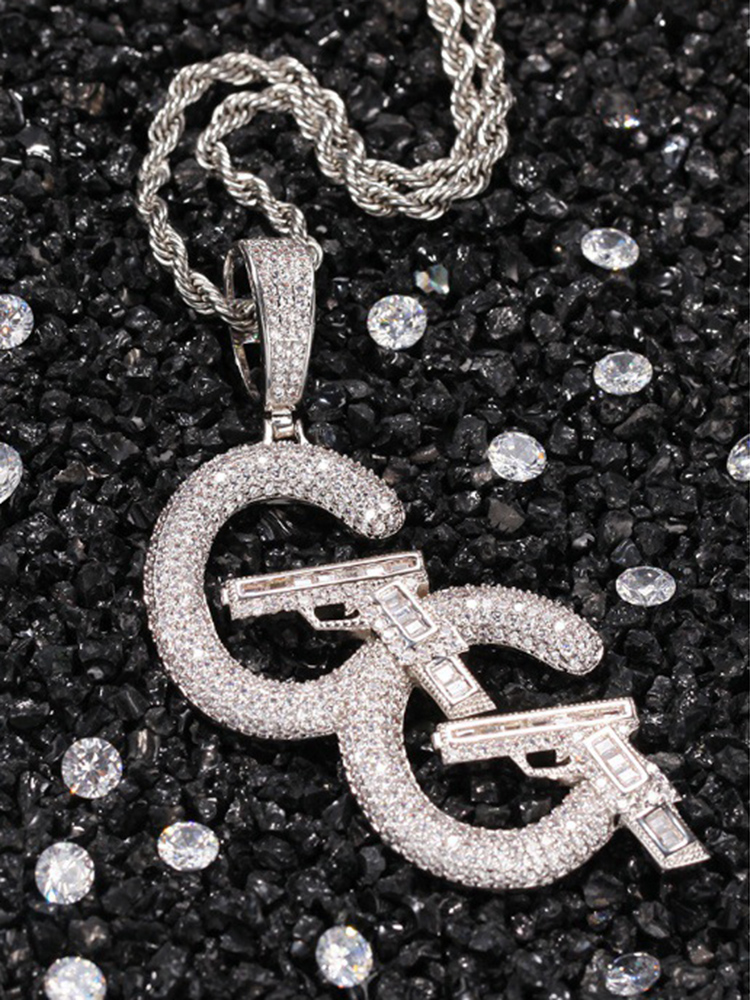 Hip Hop Double C le collier de pendentif d'armes à feu dominant 5a zircon bijoux hommes cadeaux