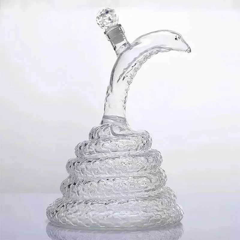 バーツール1000mlワインボトルヘビ型透明なウイスキーボトル高ホウケイ酸ガラス12ゾディアック動物ワインボトルクラフトギフト装飾240426