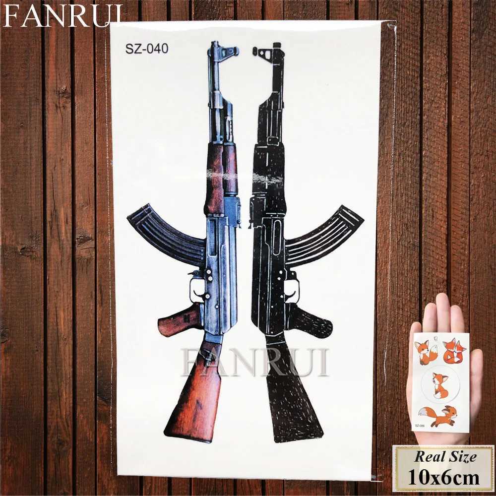 Transfert de tatouage fanrui sexy pistolet ak47 ak tatouage temporaire hommes arm armound champs pubg arme tatouons autocollants femmes fausses tato imperméables 240426