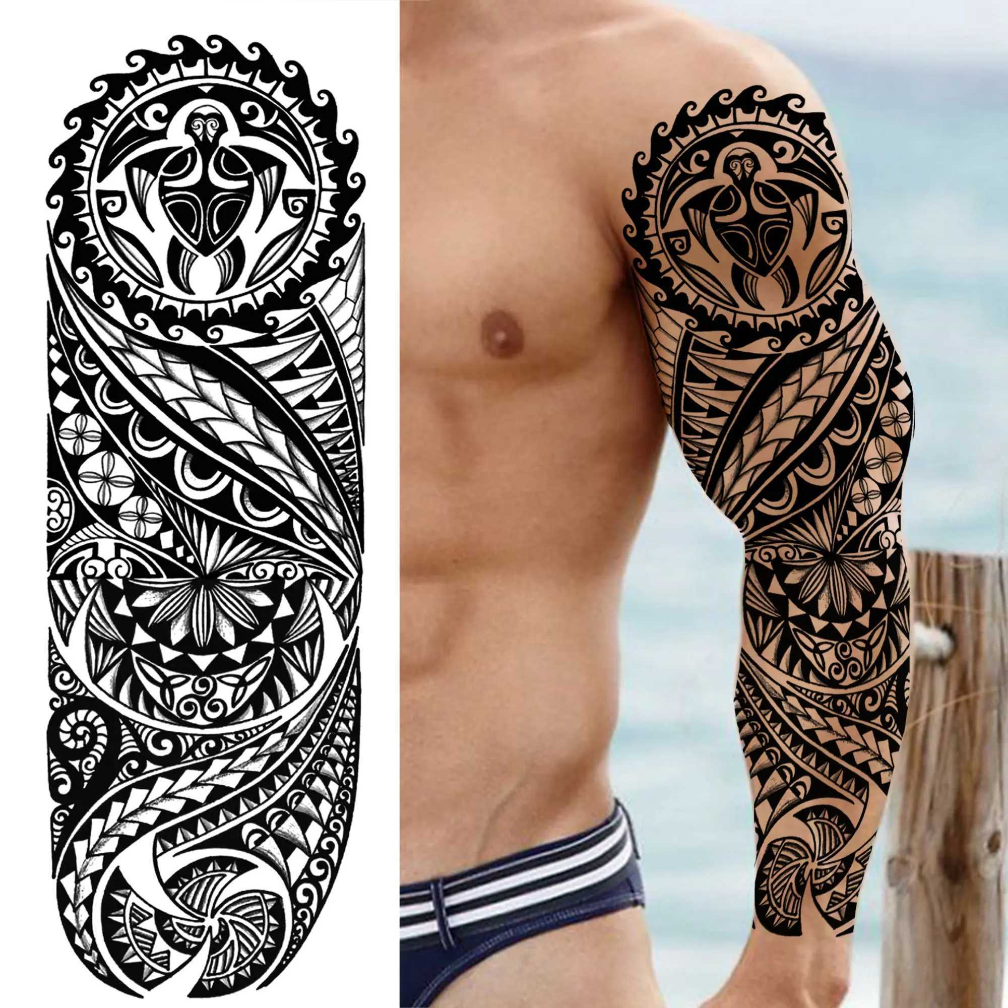 Tattoo Transfer Compass Robot Arm Tijdelijke tatoeages Mouw voor mannen Vrouwen realistische nepschedel engel vol tatoos maori totem tattoo sticker 240426