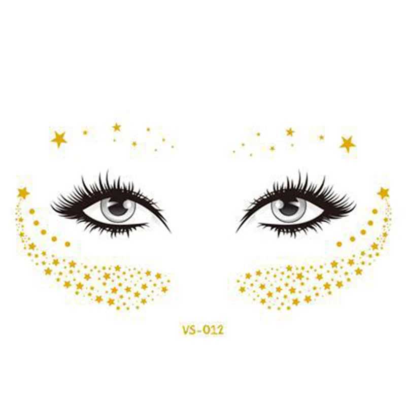 Tatouage Transfert Glitter Stickers Face Tattoo Flash Gold Temporary Metal Tattoos Tatoos étanche de maquillage pour filles Festival de musique de fête des filles 240426