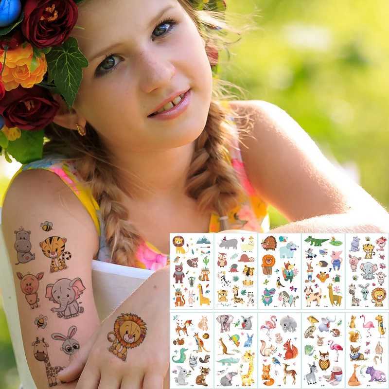 Tattoo -overdracht 10 -stcsTijdelijke tattoo sticker Kids Cute Cartoon Water Tattoo Unicorn Mermaid Dierstickers Gezicht Hand Tattoo vinger klein 240427