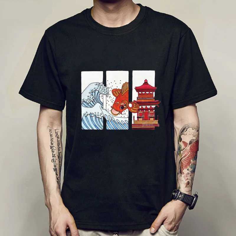 Męskie koszulki pagoda fala estetyka japońska strtwear t shirt men hip hop zabawna koszulka Summer Short Slve Tshirt harajuku bawełna ts nowy t240425