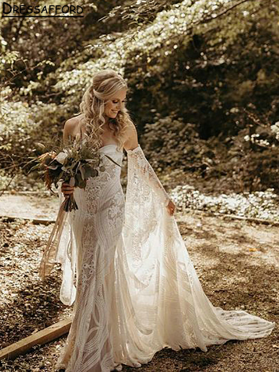 APPLICAZIONI SWEATHEART BOHIAMANI Abiti da sposa sirena in pizzo abiti da sposa manica staccabili Robe De Mariee