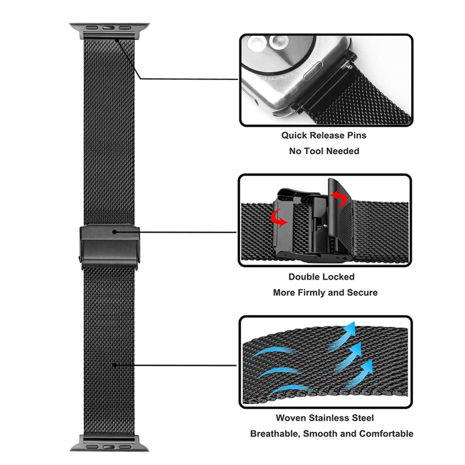 Titta på band Milanese Watch Strap Watch Strap 44mm 42 40 45 38mm Metal Armband IWatch Series 7 SE 6 5 4 3 Tillbehörsarmband 240424