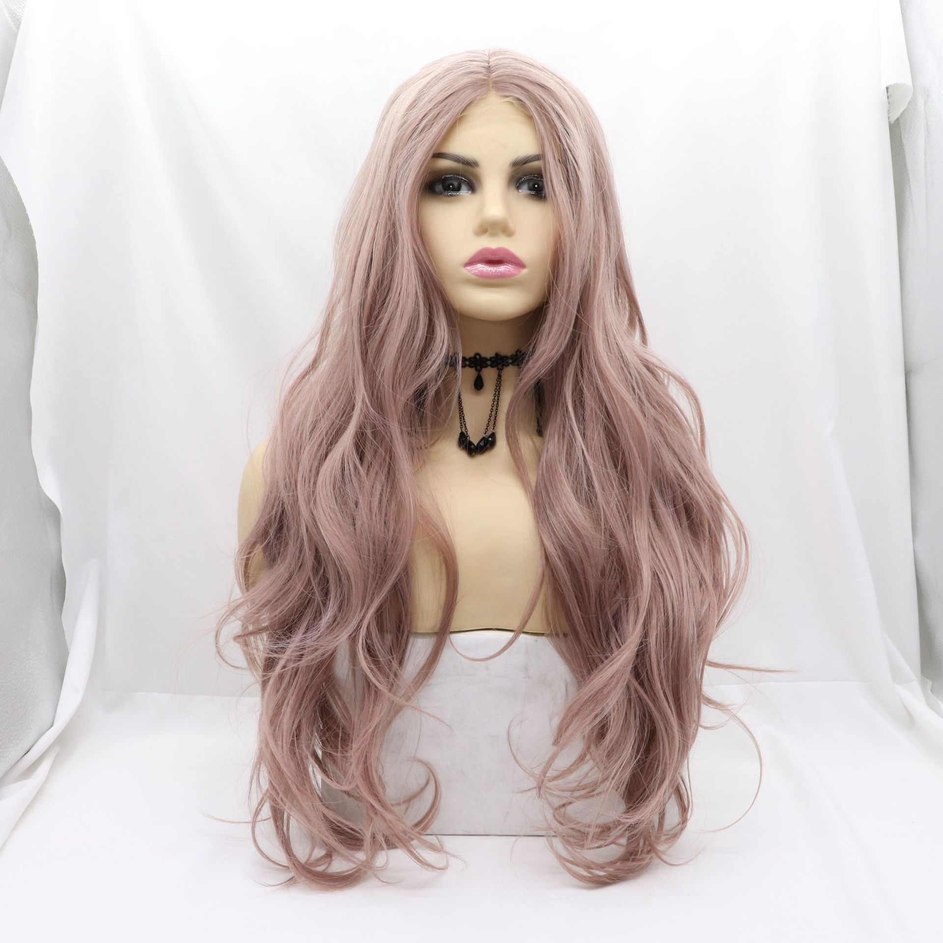 Machine Rose Big Wavy Couleur mélangée Perruque en dentelle frontale Fibre chimique Fibre haute température en dentelle chimique Fibre Wig Femmes HEURS LONGE