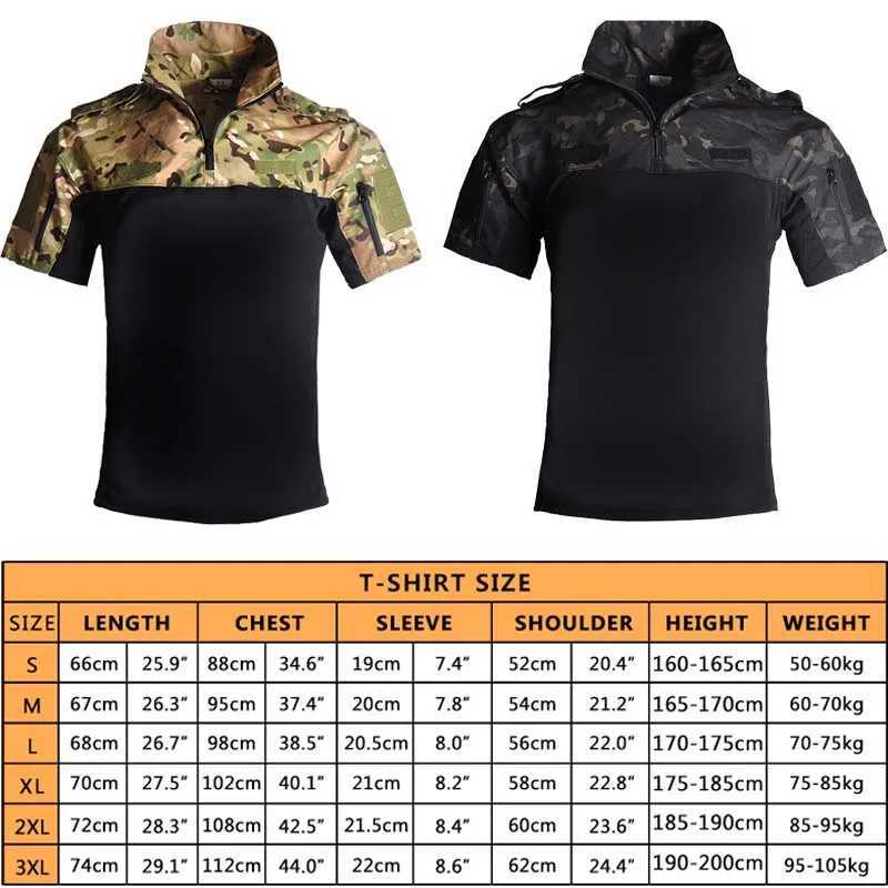 Taktiska T-shirts vandring Mens Tactical T-shirt Airsoft Mens Military Camouflage Battle Shirt Camping Army Hunting Suit Dreating 240426