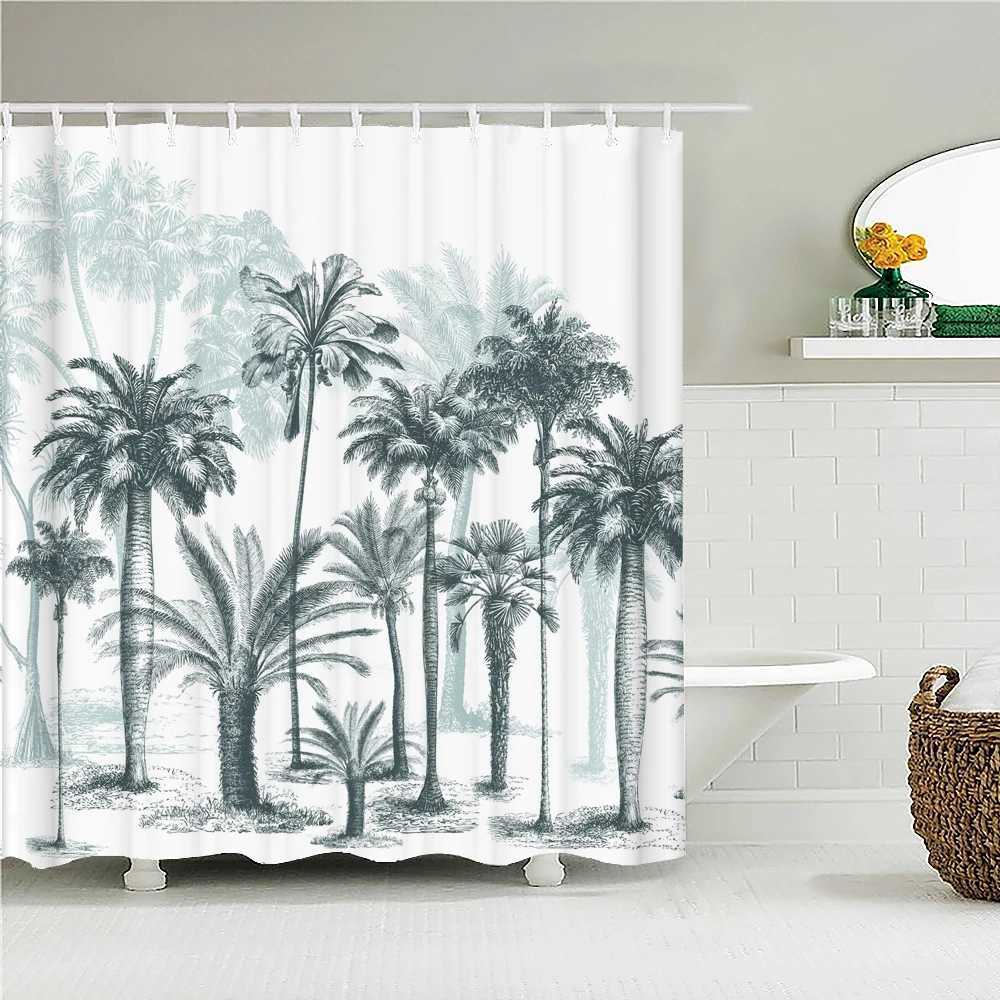 Zasłony prysznicowe 3D zasłony prysznicowe rośliny tropikalne Palmowe brzozę nadrukowane wodoodporne poliestrowe zasłony kąpielowe do łazienki
