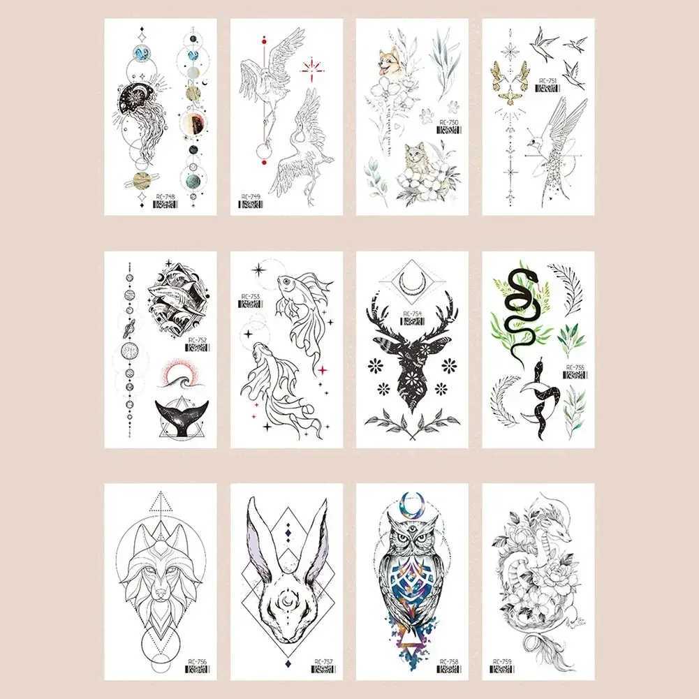 Tattoo -overdracht Waterdichte tijdelijke tattoo -stickers droomvanger tatto panda wolf body art arm nep mouw tatoeages vrouwen mannen 240426