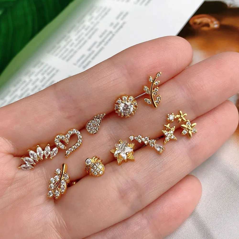 Dangle Chandelier Korean Fashion Cz Leaf Flower Star Cartilage Earrings for Women Copper Zircon Small Stud Earring Ear Piercing Jewelry Gifts