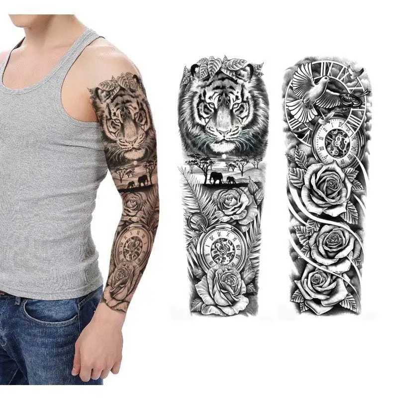 Tattoo Transfer New Design Big Size Temporary Tattoos Men Large Arm Sleeve Tattoo Sticker Body Art Lion Fake Tattoo for Women Tatoo Waterproof 240426