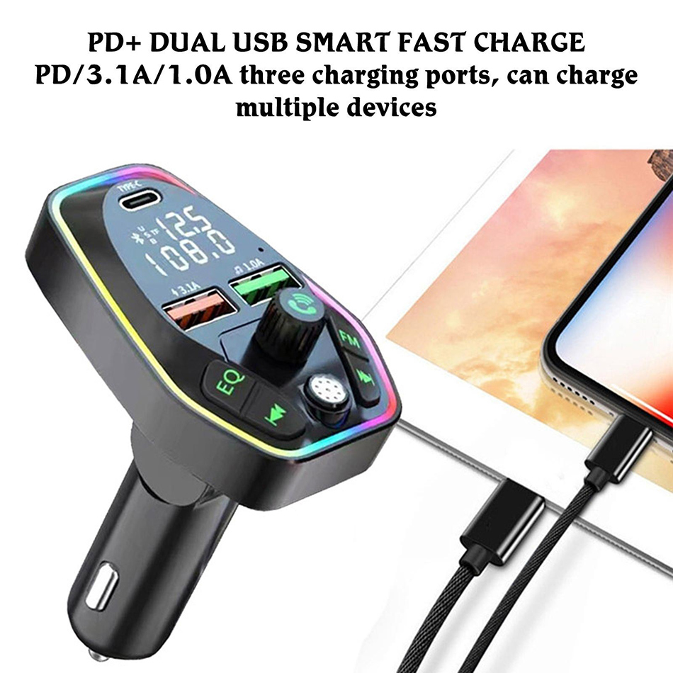 Q9 Q10 Car Bluetooth Kit FM Transmitter With Dual Usb Charger Type C Port PD Fast Charging Handsfree MP3 Player