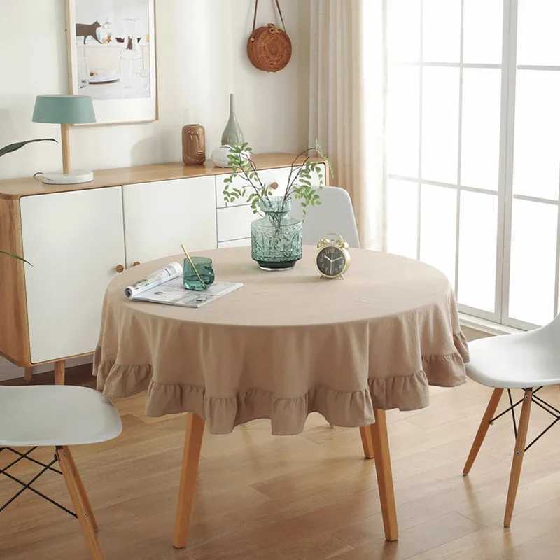 Table Cloth Round cotton tablecloth European retro colored lotus leaf side tablecloth party decoration table cover kitchen decoration 240426