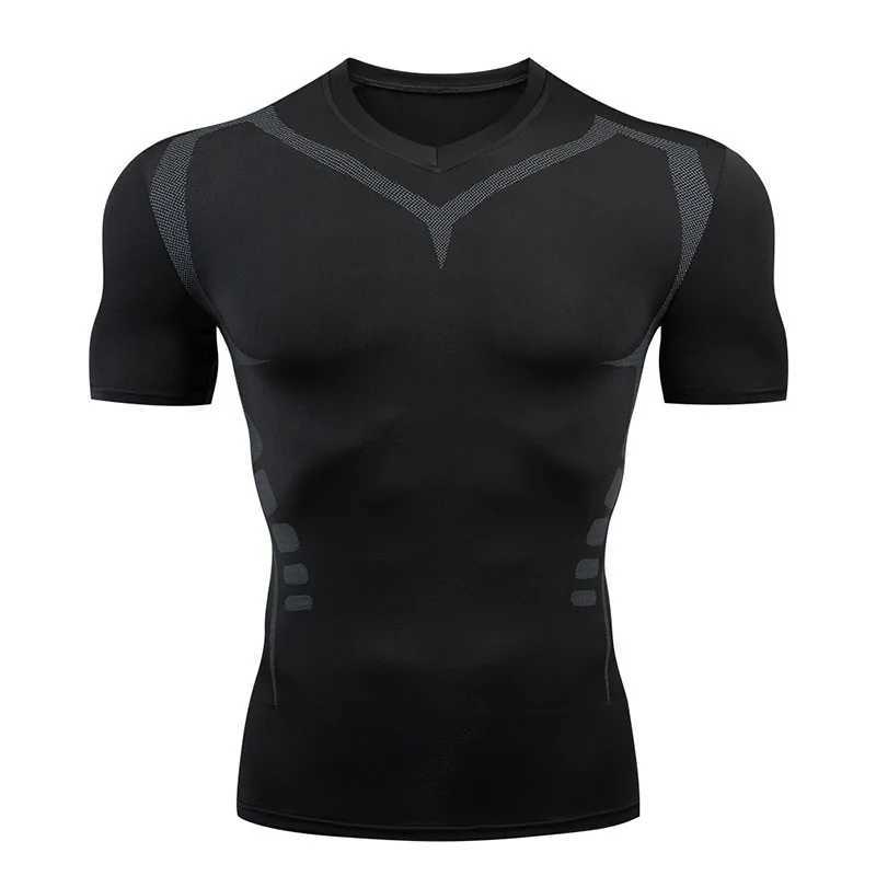 メンズTシャツメンズ半袖ラッシュ保護圧縮シャツクイック乾燥フィットネスバイクランニングTシャツトレーニング下着ジム衣料J240426