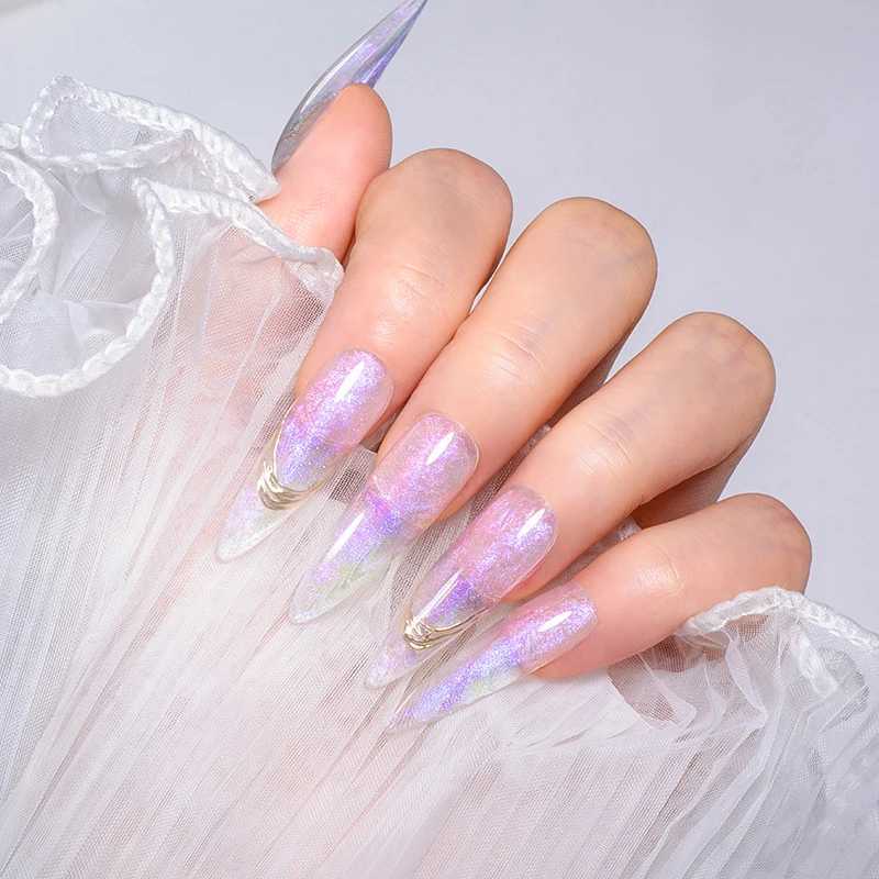 Nail Polish 8ml Aurora Non Stick Hand Extension Nail Gel Polish Purple Dream Color Extension Gel Rhinestone Glue Gel Nail Art For Manicure Y240425