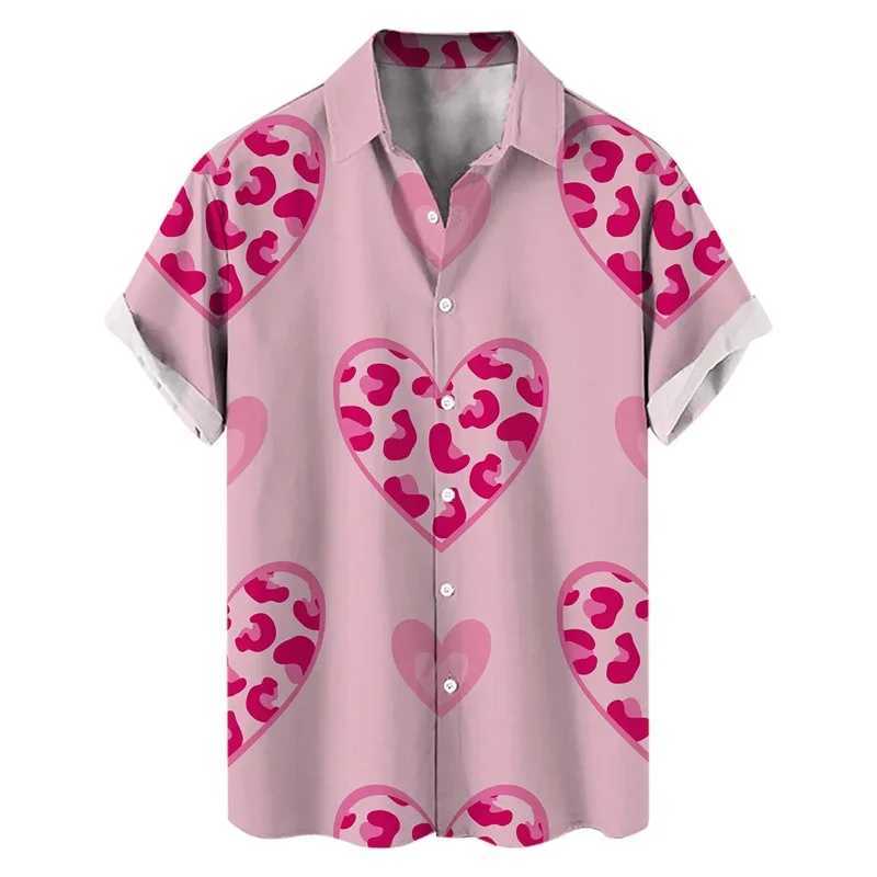 Camicie casual maschile New Summer Love Heart Heart 3D Shirt hawaiano stampato da uomo a maniche corte a maniche corte in spiaggia le vacanze in spiaggia al risveglio Aloha Shirt Clothing 240424