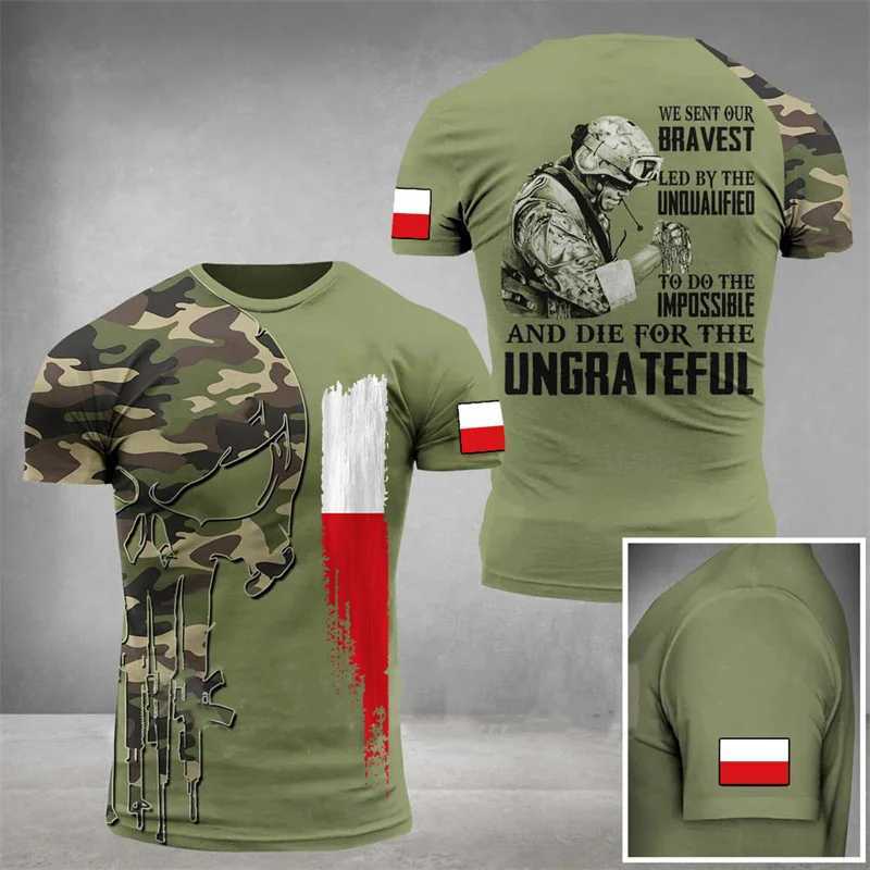 Тактические футболки модные 3D-печать польская футболка мужская футболка польская футболка из майки негабаритная камуфляж с короткими рукавами.