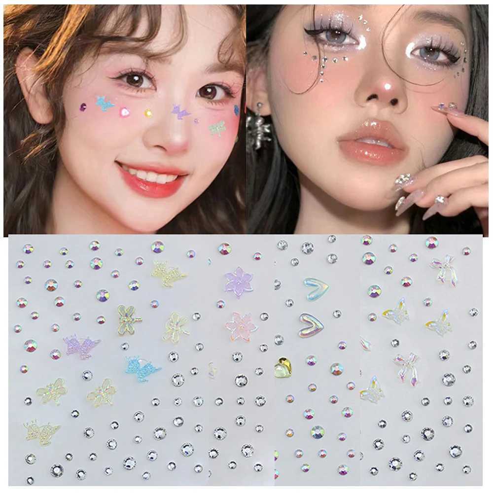 Tattoo Transfer Crystal Tattoo Sticker Glitter Eyeliner Eyebrow Makeup Face Pearl Diamond Temporary Tattoo Rock Rhinestone 3D Eyeliner Stickers 240427