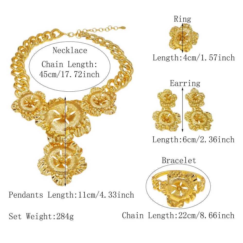 Strands Womens jewelry set Cuban chain necklace gold-plated flower pendant Italian gold earrings luxurious wedding party Bijoux 240424