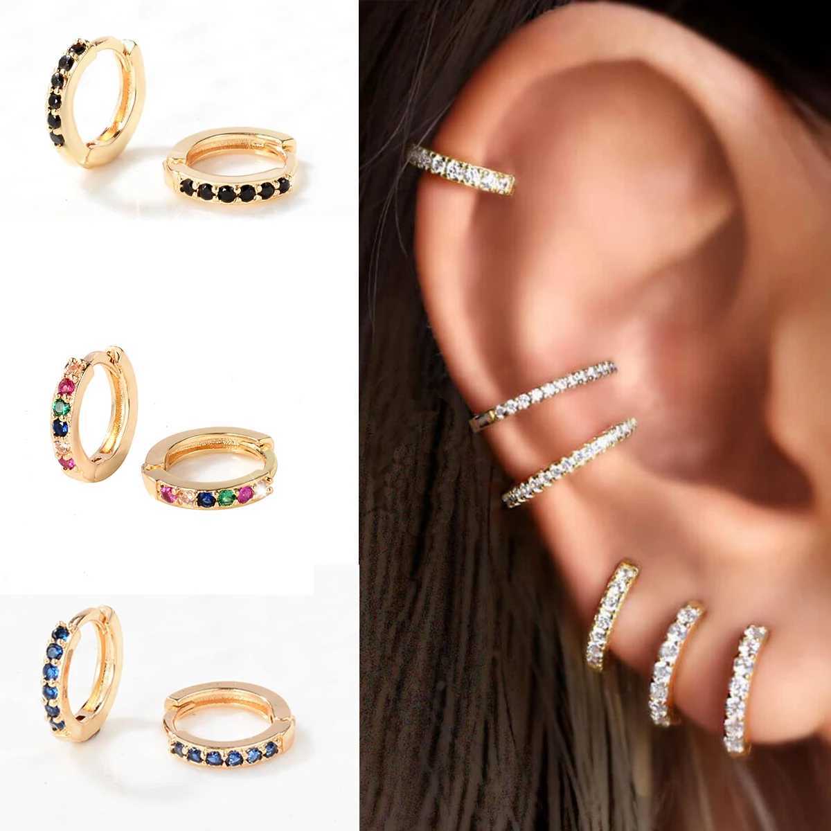 Stud /bag Simple Piercing Helix Cartilage Small Mini Blue Hoop Earrings Rainbow Crystal Golden Huggie Hoops Set Circle Earring