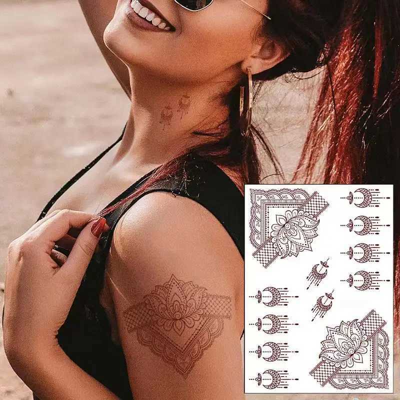 Tattoo Transfer New Design Brown Henna Tattoos for Women Flower Mandala Mehndi Sticker for Hand Waterproof Tattoo Fake Hena Tatoo 240426