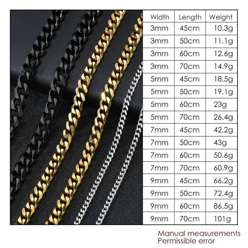 Strands Hip Hop Width 3/5/7/9mm Cuban Link Stainless Steel Chain Necklace for Men Basic Simple Rap Singer Necklace Fashion Jewelry 240424