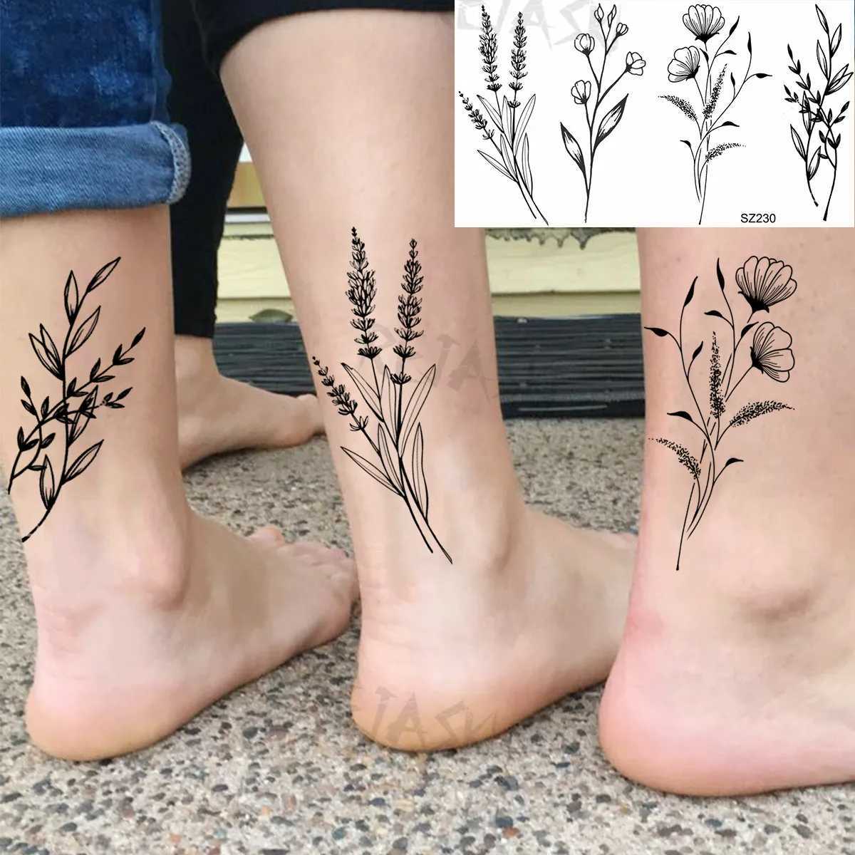 Tattoo Transfer Small Poppy Flower Temporary Tattoos For Women Adult Lavender Realistic Fake Tattoo Sticker Body Art Water Transfer Tatoos 240427