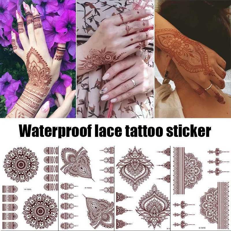 PCDJ Tattoo Transfer Henna Tattoo Brown Red Tattoo Sticker Temporary Fake Tattoo Lace Floral Totem Temporary Waterproof Body Art Long Lasting Sticker 240427