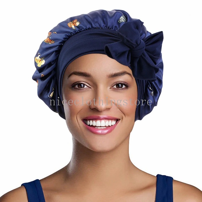 نساء ساتان طباعة قبعة نوم قبعة نوم ليلة طويلة الشريط العناية بالشعر بونيه Nightcap Chemo Chemo Caps و Head Dancf Wrap Turban