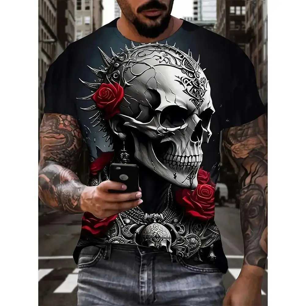 Men's T-Shirts Mens T Shirt Skeleton Pattern Tr 3d Print Summer Fashion Short Slve Crew Neck T Shirt Casual Outdoor Oversized Clothing T240425