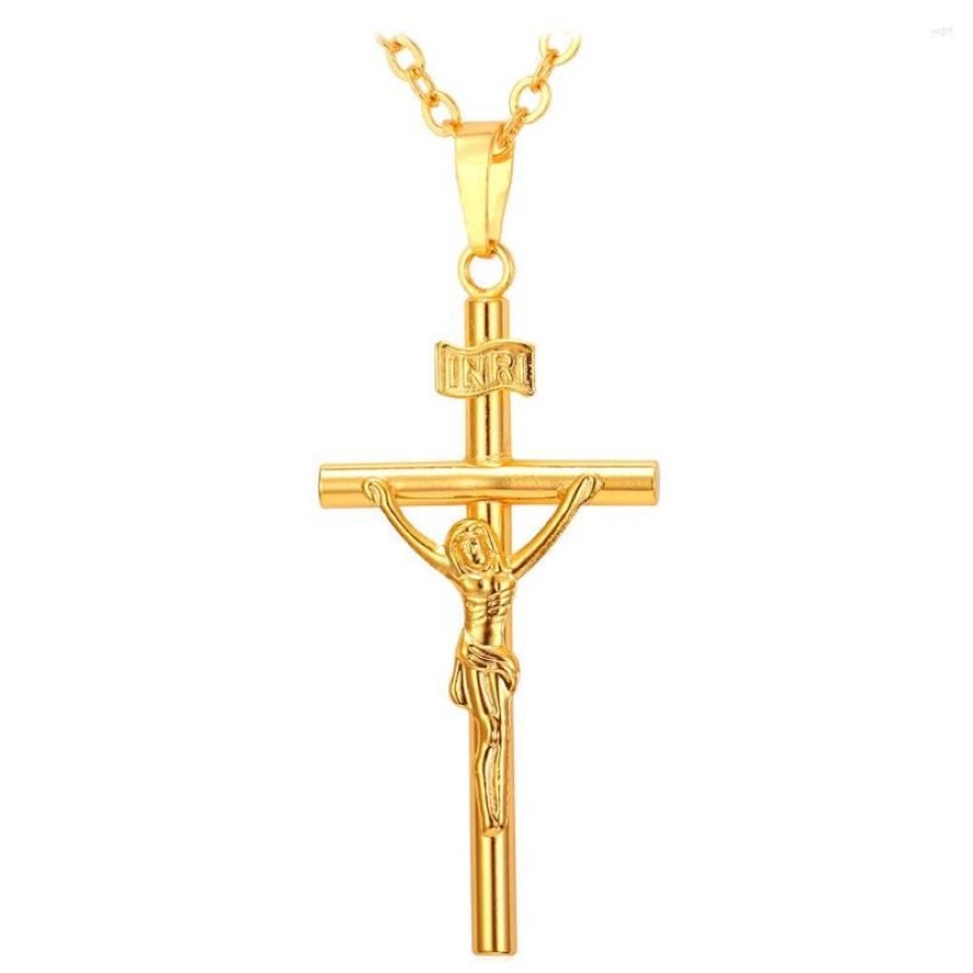 Pendant Necklaces Collare INRI Cross Pendent Men Jewelry Gold Silver Black Color Religious Christian Crucifix Necklace Women P5792352