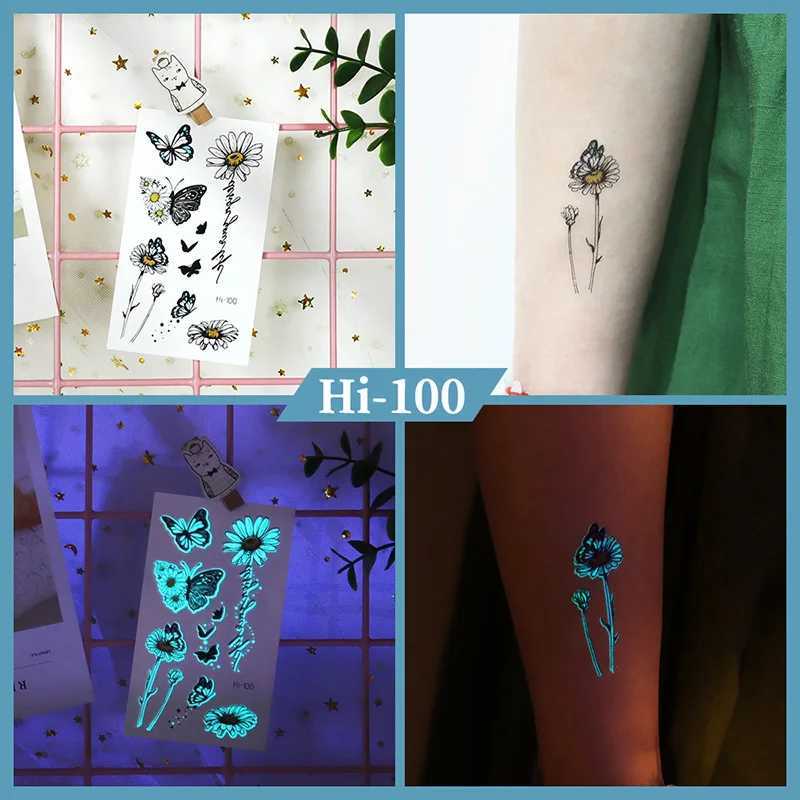 Transfert de tatouage Blue Luminous Tatoo Sticker Blowing Imperproofr Falle Sticker For Body Art Women Men Nightclub Bar Music Festival Party 240426