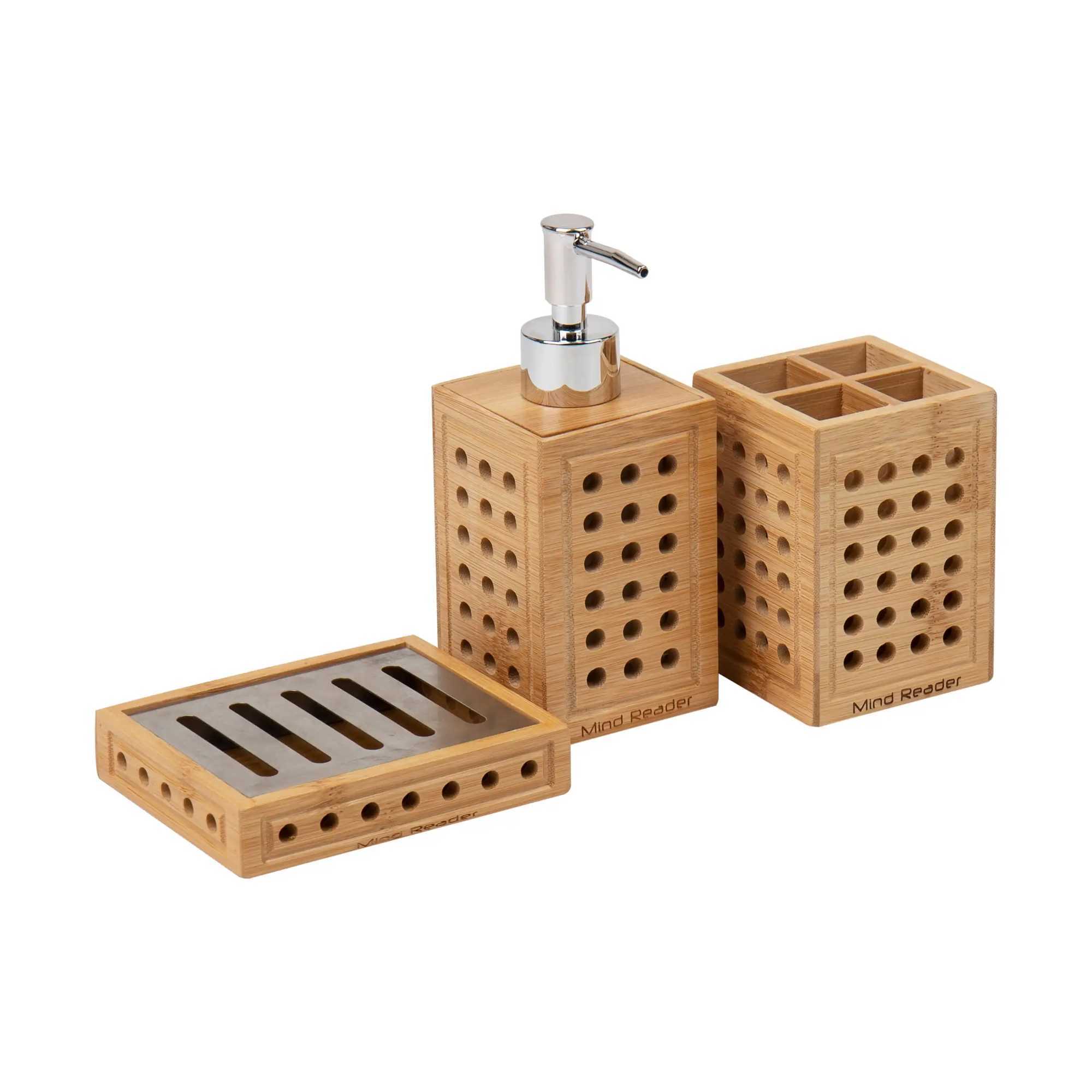 BJVX Toothbrush Holders Mind Reader grid series soap tray soap dispenser and toothbrush holder set v brown 240426