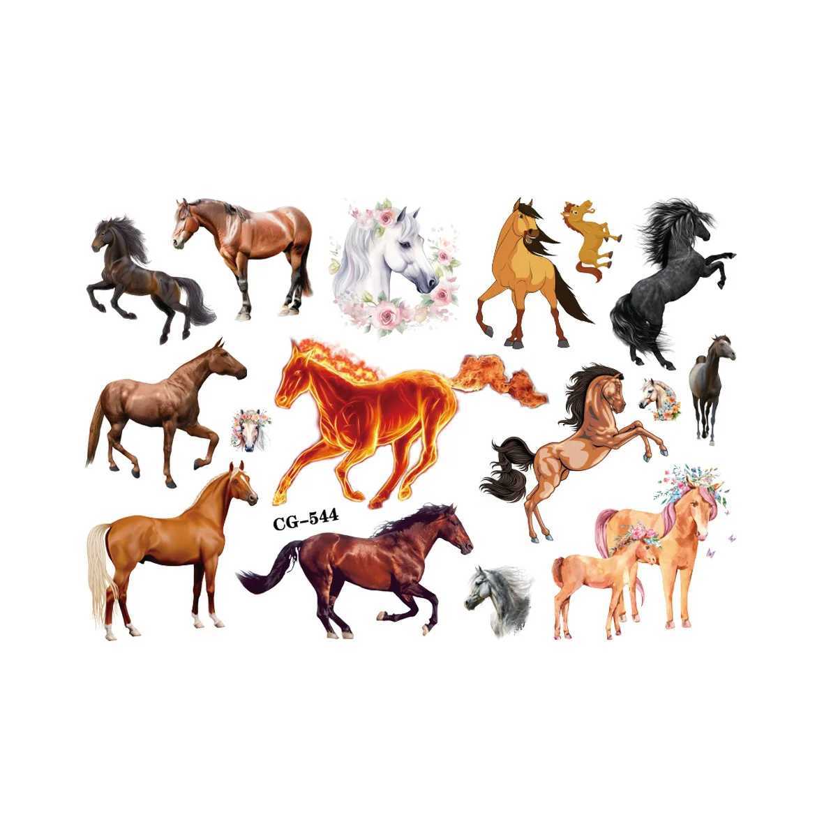 Transfert de tatouage Nouveau cheval mignon faux tatouages temporaires pour les enfants de fête d'anniversaire pour les enfants Favors Horse tatouages Autocollants Décoration 240426