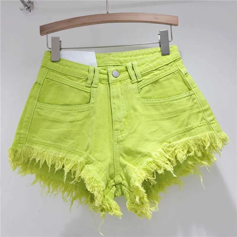 Women's Shorts Raw Denim Shorts Womens Jeans New High-waisted Tassel Design A-line Wide-leg Hot Pants Booty Shorts Y240425