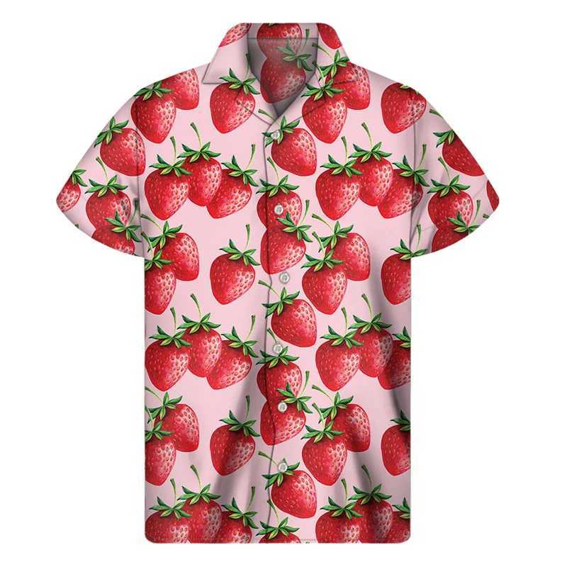 Casual shirts voor heren Cherry Apple Strawberry grafisch shirt Men 3d print fruit Hawaiiaanse shirts zomer knop korte mouw losse revers Aloha blouse 240424