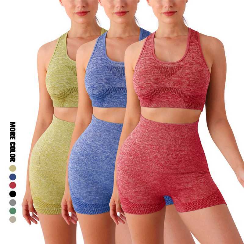 Trainingspakken voor dames 2 stks naadloze dames yoga set sportkleding fitness pak lange mouwen gewas hoog taille strakke passende sportkleding 240424