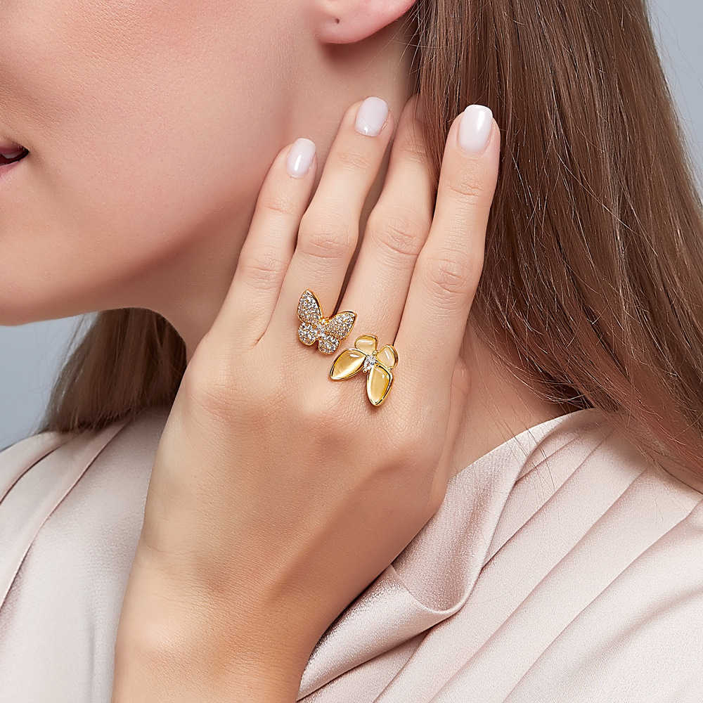 Einzigartiger Ring für Männer und Frauen ohne Verformung übertriebene weiße Schmetterling Mode -Verstellbar mit gemeinsamem Vnain
