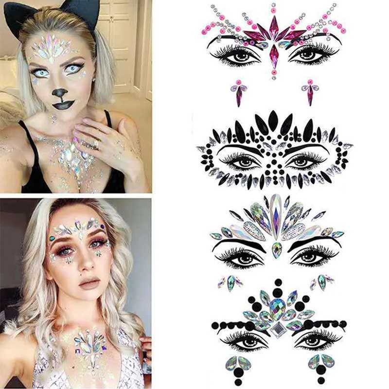 SOA1 Tattoo Transfer 3D Diamond Hearprow Sticker Halloween Makeup Shiny Rhinestons Face Jewelry Tattoo Tatto Self Diy Diy Music Music Festival 240427