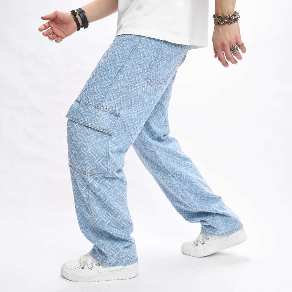 Men's Jeans Fall 2023 Mens Loose Multi Pocket Straight Jeans Trousers Streetwear Fashion Hip Hop JeansL2404