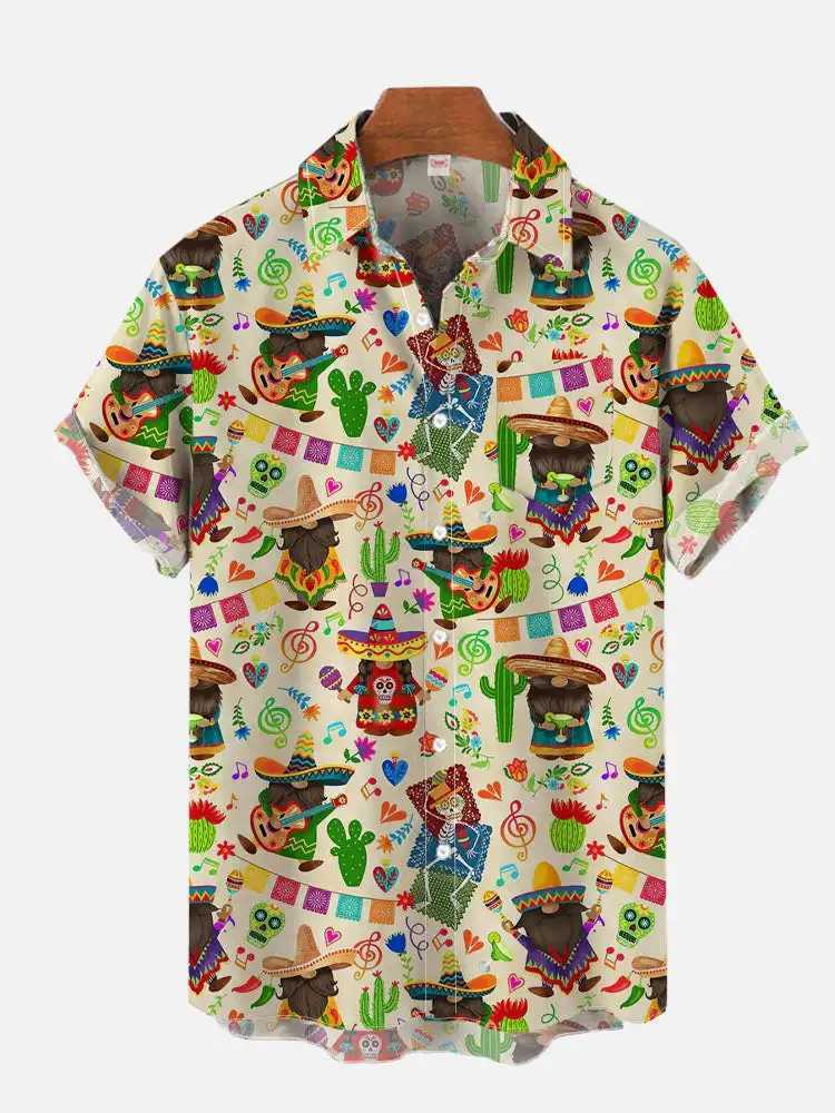 Casual shirts voor heren New Mexicaans feest Creative 3D Gedrukt Hawaiiaans losse pocket shirt met korte mouwen 240424