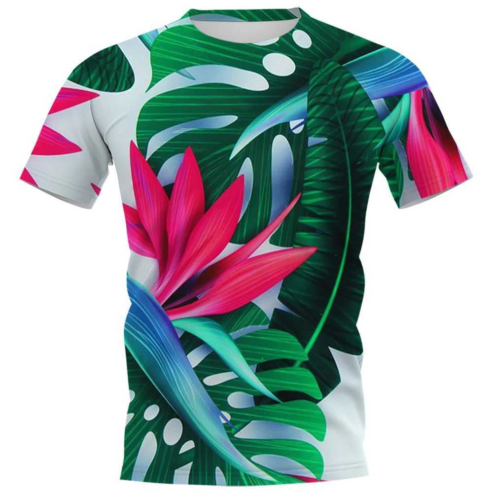 Erkekler Sıradan Gömlek Moda Günlük Hawaii Tropikal Bitkiler Grafik T Shirts Erkek Yaz Boş Zamanlı Tatil Basılı Yuvarlak Boyun Büyük Boy Kısa Kollu Üstler 240424