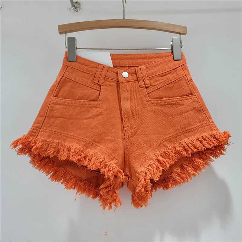 Women's Shorts Raw Denim Shorts Womens Jeans New High-waisted Tassel Design A-line Wide-leg Hot Pants Booty Shorts Y240425