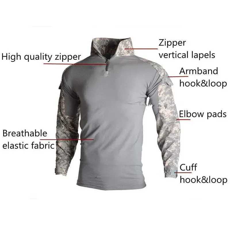 Tactical T-shirts Outdoor tactical shirt hiking T-shirt battle shirt CP camouflage long sleeved hunting shirt cotton padded mens clothing 240426